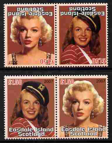 Easdale 2007 Marilyn Monroe \A31.50 #3 perf se-tenant pair with images transposed and Country, value & date inverted complete with normal pair, both unmounted mint, stamps on personalities, stamps on women, stamps on films, stamps on cinema, stamps on movies, stamps on marilyn, stamps on  monroe