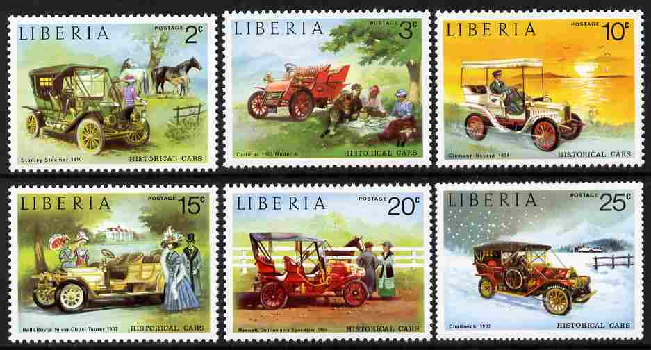 Liberia 1973 Vintage Cars set of 6 unmounted mint SG 1169-74, stamps on , stamps on  stamps on cars, stamps on  stamps on stanley, stamps on  stamps on cadilac, stamps on  stamps on rolls royce, stamps on  stamps on maxwell, stamps on  stamps on chadwick