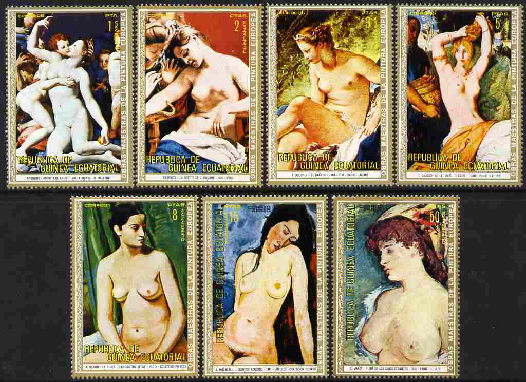 Equatorial Guinea 1973 Nude Paintings - European Masterpieces perf set of 7 unmounted mint M1 267-73, stamps on , stamps on  stamps on arts, stamps on  stamps on nudes, stamps on  stamps on manet, stamps on  stamps on modigliani, stamps on  stamps on 