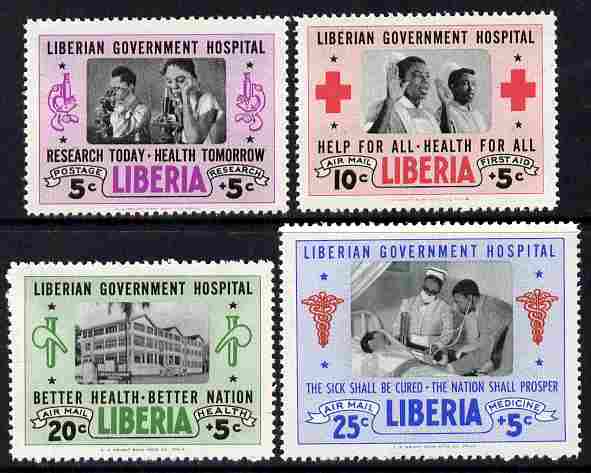Liberia 1954 Hospital Fund perf set of 4 unmounted mint, SG 741-44, stamps on medical, stamps on red cross, stamps on microscopes, stamps on nurses, stamps on 