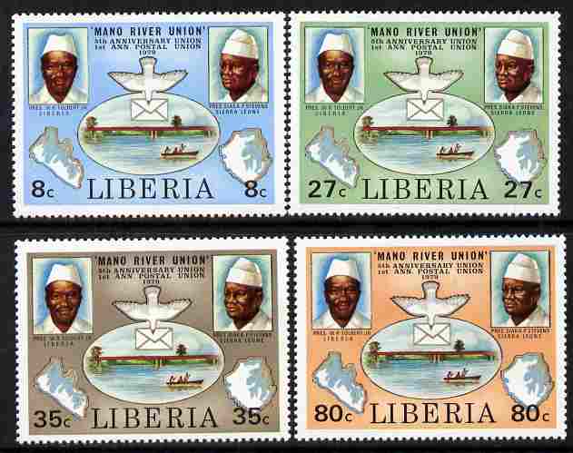 Liberia 1980 Mano River & UPU Anniversarys perf set of 4 unmounted mint SG 1456-59, stamps on rivers, stamps on bridges, stamps on upu, stamps on  upu , stamps on 