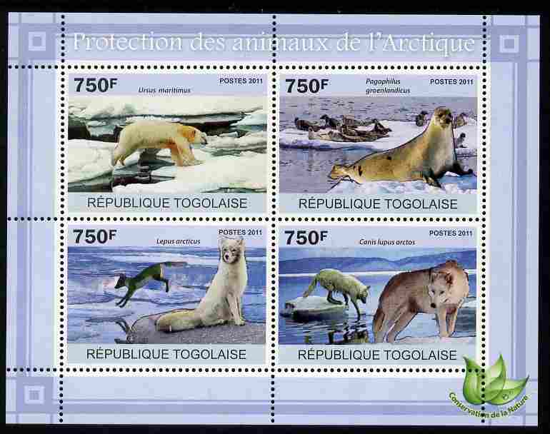 Togo 2011 Protection of Arctic Animals perf sheetlet containing 4 values unmounted mint, stamps on environment, stamps on animals, stamps on  wwf , stamps on polar, stamps on bears, stamps on wolves, stamps on seals