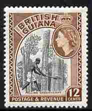 British Guiana 1954-63 Felling Greenheart 12c black & light brown unmounted mint SG 338a, stamps on , stamps on  stamps on timber, stamps on  stamps on trees