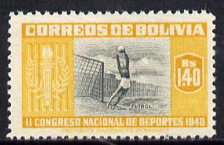 Bolivia 1951 Football 1b40 (from Sports set of 14) unmounted mint SG 534*, stamps on sport      football