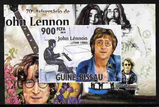Guinea - Bissau 2010 John Lennon 70th Birth Anniversary #2 individual imperf deluxe sheet unmounted mint. Note this item is privately produced and is offered purely on its thematic appeal , stamps on personalities, stamps on beatles, stamps on music, stamps on rock, stamps on pops