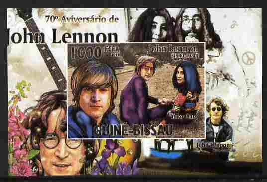 Guinea - Bissau 2010 John Lennon 70th Birth Anniversary #4 individual imperf deluxe sheet unmounted mint. Note this item is privately produced and is offered purely on its thematic appeal , stamps on personalities, stamps on beatles, stamps on music, stamps on rock, stamps on pops