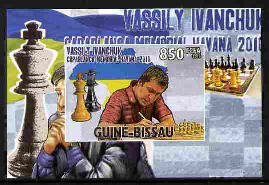 Guinea - Bissau 2010 Chess - Vassily Ivanchuk #1 individual imperf deluxe sheet unmounted mint. Note this item is privately produced and is offered purely on its thematic..., stamps on personalities, stamps on chess