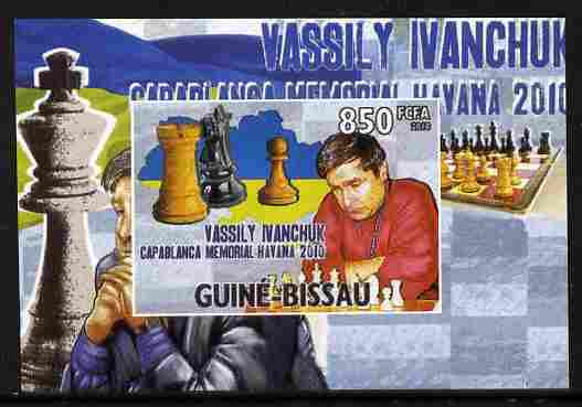 Guinea - Bissau 2010 Chess - Vassily Ivanchuk #3 individual imperf deluxe sheet unmounted mint. Note this item is privately produced and is offered purely on its thematic..., stamps on personalities, stamps on chess