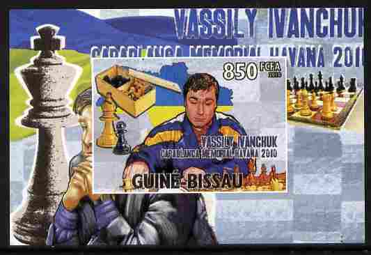 Guinea - Bissau 2010 Chess - Vassily Ivanchuk #4 individual imperf deluxe sheet unmounted mint. Note this item is privately produced and is offered purely on its thematic..., stamps on personalities, stamps on chess