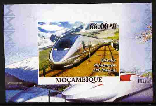 Mozambique 2010 Japanese High Speed Trains #6 individual imperf deluxe sheet unmounted mint. Note this item is privately produced and is offered purely on its thematic appeal , stamps on , stamps on  stamps on railways