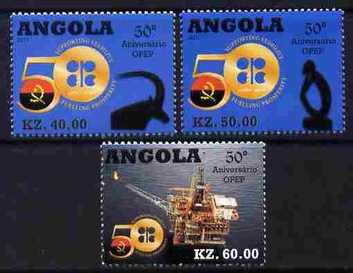 Angola 2010 50th Anniversary of OPEC perf set of 3 unmounted mint, stamps on , stamps on  stamps on , stamps on  stamps on  oil , stamps on  stamps on energy