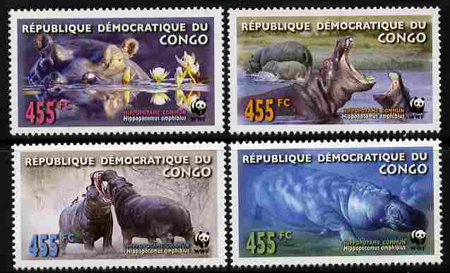 Congo 2006 WWF - Hippopotamus perf set of 4 unmounted mint. Note this item is privately produced and is offered purely on its thematic appeal , stamps on animals, stamps on  wwf , stamps on hippos