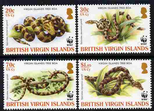 British Virgin Islands 2005 WWF - Tree Boa perf set of 4 unmounted mint  SG 1178-81, stamps on , stamps on  stamps on animals, stamps on  stamps on  wwf , stamps on  stamps on snakes, stamps on  stamps on reptiles