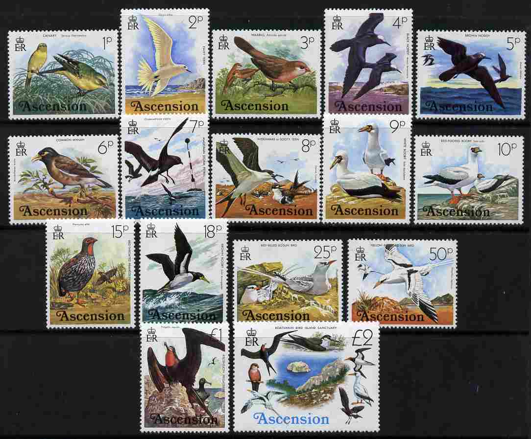 Ascension 1976 Birds definitive set complete 16 values unmounted mint, SG 199-214, stamps on , stamps on  stamps on birds, stamps on  stamps on 