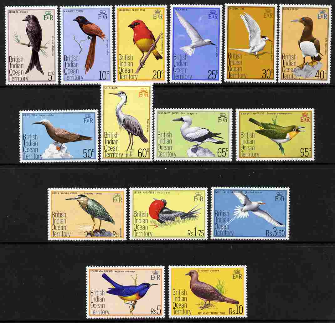 British Indian Ocean Territory 1975 Birds definitive set complete 15 values unmounted mint, SG 62-76, stamps on , stamps on  stamps on birds, stamps on  stamps on 