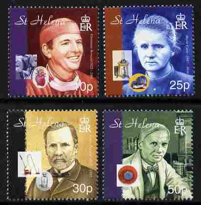 St Helena 2004 Medical Pioneers set of 4 unmounted mint SG 917-20, stamps on personalities, stamps on medical, stamps on nobel, stamps on x-ray, stamps on 