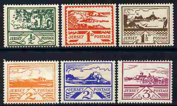 Jersey 1943-44 Occupation set of 6 designed by Blampied unmounted mint, SG 3-8, stamps on , stamps on  stamps on castles, stamps on  stamps on lighthouses, stamps on  stamps on  ww2 , stamps on  stamps on 