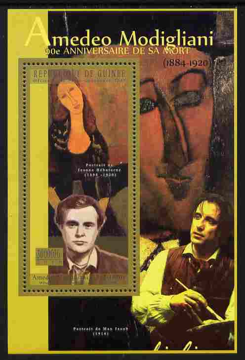 Guinea - Conakry 2010 90th Death Anniversary of Amedeo Modigliani perf souvenir sheet unmounted mint , stamps on , stamps on  stamps on personalities, stamps on  stamps on arts, stamps on  stamps on modigliani