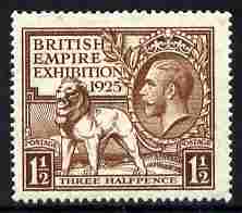 Great Britain 1925 KG5 Wembley Exhibition 1.5d brown well centred unmounted mint, SG 433, stamps on lions, stamps on  kg5 , stamps on exhibitions