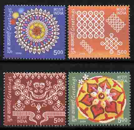 India 2009 Greetings perf set of 4 values unmounted mint , stamps on , stamps on  stamps on textiles