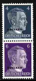 German Occupation of Russia 1941 Hitler Head 4pf & 6pf coil pair (4pf on top) overprinted OSTLAND unmounted mint, SG 3a