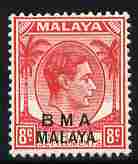 Malaya - BMA 1945-48 KG6 8c scarlet ordinary paper unmounted mint, SG 7, stamps on , stamps on  kg6 , stamps on 