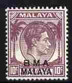 Malaya - BMA 1945-48 KG6 10c purple die I ordinary paper unmounted mint, SG 8a, stamps on , stamps on  stamps on , stamps on  stamps on  kg6 , stamps on  stamps on 