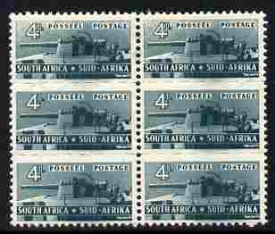 South Africa 1942-44 KG6 War Effort (reduced size) 4d Heavy Gun triplet mounted mint block of 6 (2 units), SG 103, stamps on militaria, stamps on  ww2 , stamps on  kg6 , stamps on 