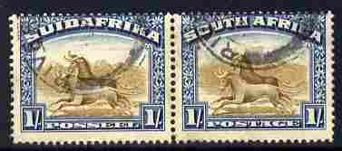 South Africa 1927-30 Black & Blue Wildebeest 1s in cds used horiz pair, SG 36 , stamps on 