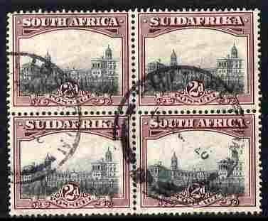 South Africa 1927-30 Union Buildings 2d in cds used block of 4, SG 34, stamps on 