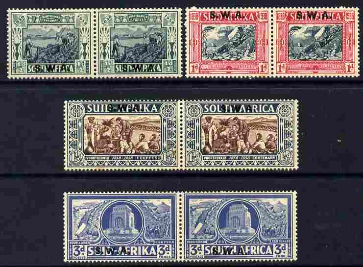 South Africa 1938 Voortrekker Mem Fund set of 4 in horiz pairs, slight foxing mounted mint, SG76-79 , stamps on , stamps on  stamps on south africa 1938 voortrekker mem fund set of 4 in horiz pairs, stamps on  stamps on  slight foxing mounted mint, stamps on  stamps on  sg76-79 