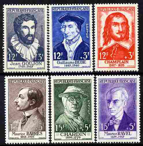 France 1956 National Relief Fund - Portraits set of 6 mounted mint SG 1291-96, stamps on personalities