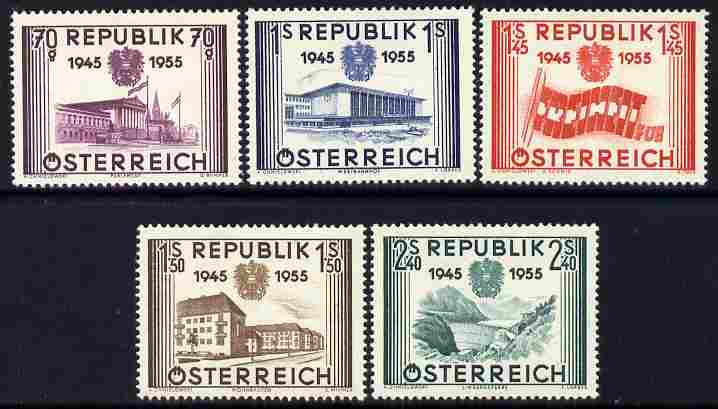 Austria 1955 10th Anniversary of Republic set of 5 lightly mounted mint, SG 1269-73, stamps on constitutions
