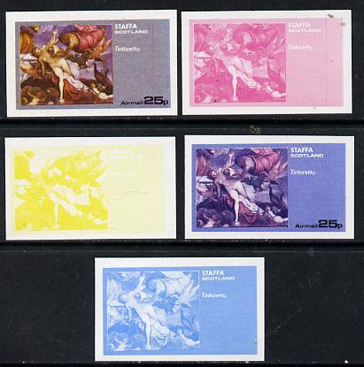 Staffa 1974 Paintings of Nudes  25p (Tintoretto) set of 5 imperf progressive colour proofs comprising 3 individual colours (red, blue & yellow) plus 3 and all 4-colour composites unmounted mint, stamps on , stamps on  stamps on arts    nudes, stamps on  stamps on renaissance