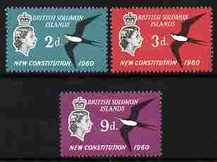 Solomon Islands 1961 New Constitution perf set of 3 unmounted mint, SG 97-99, stamps on birds, stamps on constitutions