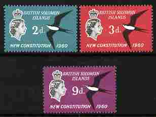 Solomon Islands 1961 New Constitution perf set of 3 unmounted mint, SG 97-99, stamps on , stamps on  stamps on birds, stamps on  stamps on constitutions