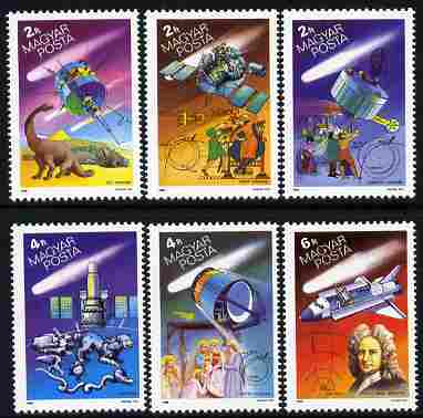 Hungary 1986 Halley's Comet set of 6 unmounted mint SG 3680-85, stamps on , stamps on  stamps on space, stamps on  stamps on comets, stamps on  stamps on ships, stamps on  stamps on halley, stamps on  stamps on dinosaurs, stamps on  stamps on textiles, stamps on  stamps on satellites, stamps on  stamps on shuttle