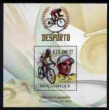 Mozambique 2010 Sport - Cycling (Alberto Contador) perf m/sheet unmounted mint, Scott #2039, stamps on sport, stamps on bicycles