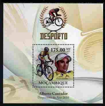 Mozambique 2010 Sport - Cycling (Alberto Contador) perf m/sheet unmounted mint, Scott #2039, stamps on sport, stamps on bicycles