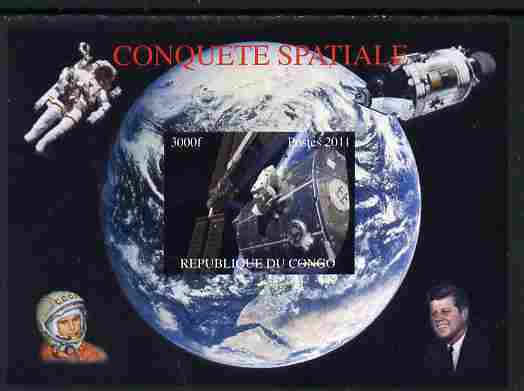 Congo 2011 Conquest of Space #1 imperf m/sheet unmounted mint, stamps on space, stamps on kennedy, stamps on satellites, stamps on usa presidents