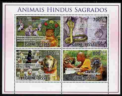Guinea - Bissau 2010 Sacred Animals of Hinduism perf sheetlet containing 4 values unmounted mint, Michel 5180-83, stamps on animals, stamps on religion, stamps on hinduism, stamps on snakes, stamps on tigers, stamps on dogs, stamps on monkeys