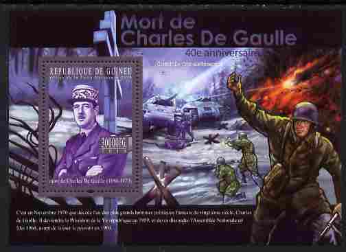 Guinea - Conakry 2010 Death Anniversary of Charles De Gaulle #1 perf s/sheet unmounted mint, Michel BL 1859, stamps on , stamps on  stamps on personalities, stamps on  stamps on de gaulle, stamps on  stamps on constitutions, stamps on  stamps on  ww2 , stamps on  stamps on militaria, stamps on  stamps on battles