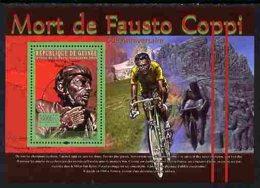 Guinea - Conakry 2010 Death Anniversary of Fausto Coppi (cycling) perf s/sheet unmounted mint, Michel BL 1856, stamps on personalities, stamps on sport, stamps on bicycles