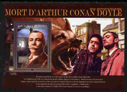 Guinea - Conakry 2010 Death Anniversary of Arthur Conan Doyle perf s/sheet unmounted mint, Michel BL 1854, stamps on personalities, stamps on literature, stamps on dogs, stamps on london