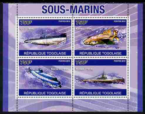 Togo 2010 Submarines perf sheetlet containing 4 values unmounted mint, Yvert 2352-55, stamps on , stamps on  stamps on ships, stamps on  stamps on submarines