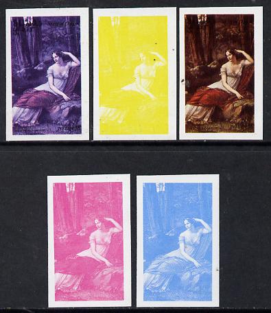 Oman 1974 Napoleon 3b (Josephine at Malmaison) set of 5 imperf progressive colour proofs comprising 3 individual colours (red, blue & yellow) plus 3 and all 4-colour composites unmounted mint, stamps on personalities     history       napoleon  , stamps on dictators.