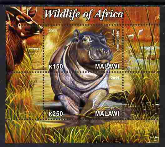 Malawi 2011 Wildlife of Africa #3 - Hippos composite perf sheetlet containing 2 values unmounted mint, stamps on , stamps on  stamps on animals, stamps on  stamps on hippos