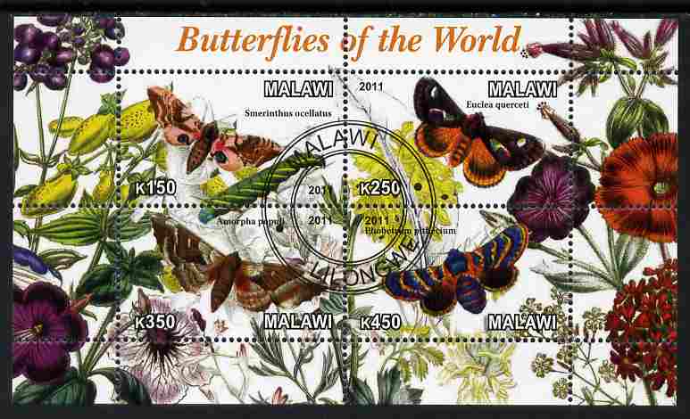 Malawi 2011 Butterflies of the World #4 perf sheetlet containing 4 values cto used, stamps on , stamps on  stamps on butterflies