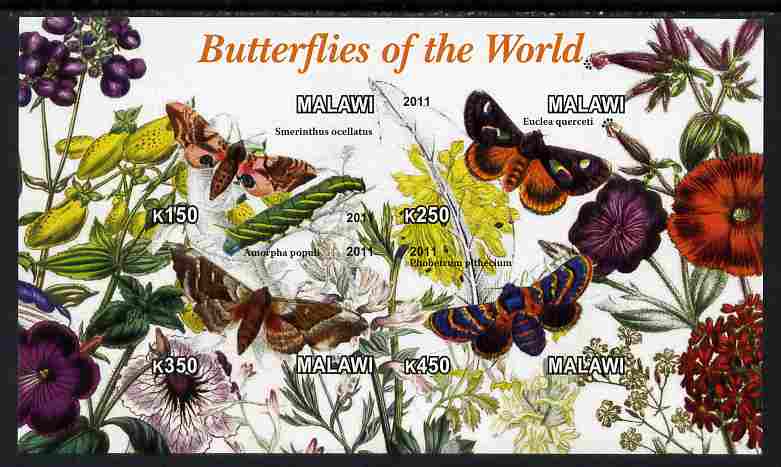 Malawi 2011 Butterflies of the World #4 imperf sheetlet containing 4 values unmounted mint, stamps on butterflies