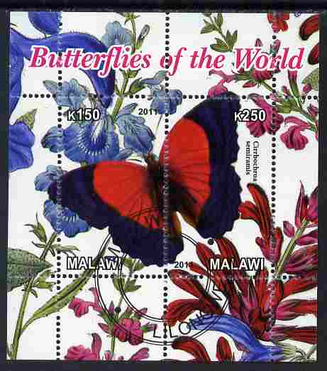 Malawi 2011 Butterflies of the World #5 perf sheetlet containing 2 values cto used, stamps on butterflies